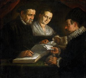 El cambista Orazio Lago, su esposa y un cliente de Leandro da Ponte Bassano