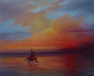 Red Sails - Thames Barge at full sail, 2022 (óleo sobre lienzo)
