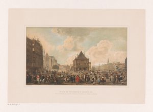 La plaza Dam de Ámsterdam con el palacio en construcción
Plaza del Dique con el ayuntamiento en construcción, 1656 (título en el objeto) de Leendert Izaac Frederikus Grondijs