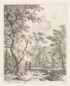 Dos excursionistas en una granja. Paisajes con figuras (título de serie) de Leendert Overbeek