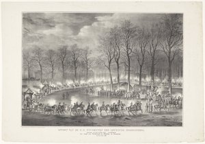 Desfile de S.H. Estudiantes de Leydsche Hoogeschool celebrada el 9 de febrero de 1835, representando la entrada de Ferdinand y Jsabella en Granada el 6 de enero. 1492 (título sobre el objeto)