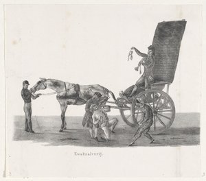 Sjees con un charlatán, 1835 Charlatanería (título sobre el objeto) Las actuaciones individuales que ascienden en poder de S.H. Estudiantes de Leidsche Hoogeschool el 9 de febrero de 1835, cerrado (título de la serie en el objeto) de Leendert Springer (I)