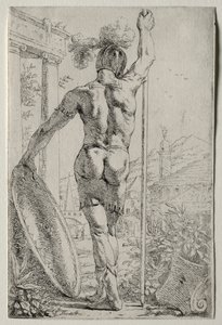 Un soldado de pie, visto desde atrás de Leendert van der Cooghen