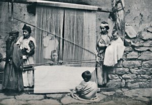 Tejedores kabyle y telar nativo, norte de Argelia, 1912
