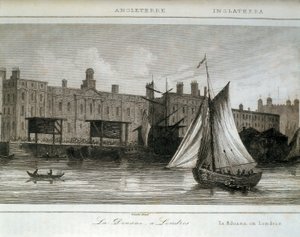 Aduanas de Londres en el río Támesis, Inglaterra (grabado) de Lemaitre