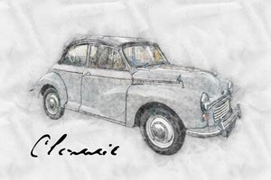 Dibujo de un coche clásico de Lembayung senja studio [Vintage Poster]