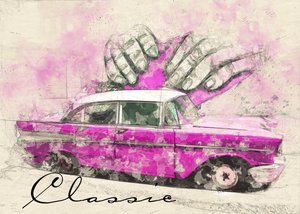 El coche de ensueño rosa clásico de Lembayung senja studio [Vintage Poster]