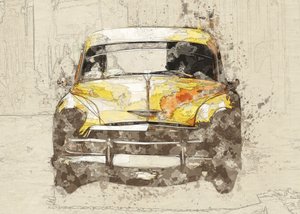 Coche clásico amarillo de Lembayung senja studio [Vintage Poster]