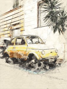 Fiat amarillo clásico de Lembayung senja studio [Vintage Poster]