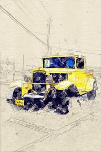 Camioneta clásica amarilla de Lembayung senja studio [Vintage Poster]