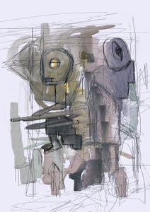 Robots abstractos y enigmáticos de Lembayung senja studio [Vintage Poster]