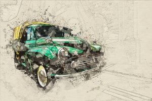 Coche antiguo verde de Lembayung senja studio [Vintage Poster]