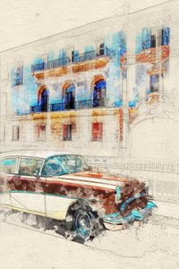 Boceto de un coche clásico de La Habana de Lembayung senja studio [Vintage Poster]