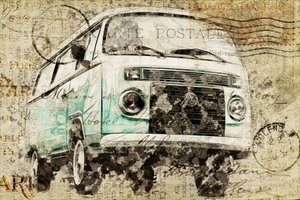Furgoneta de viaje con aire retro de Lembayung senja studio [Vintage Poster]