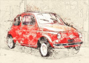 Boceto de un coche clásico rojo