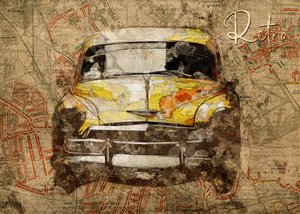 Mapa de la ciudad con coches antiguos de Lembayung senja studio [Vintage Poster]