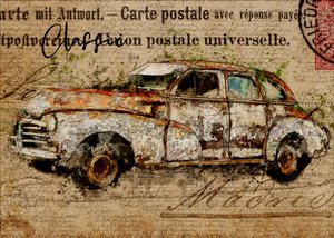 Coche clásico oxidado de Lembayung senja studio [Vintage Poster]