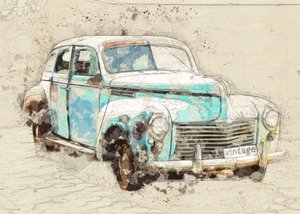 Coche clásico azul rústico