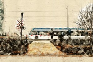 Boceto de un tren urbano de Lembayung senja studio [Vintage Poster]