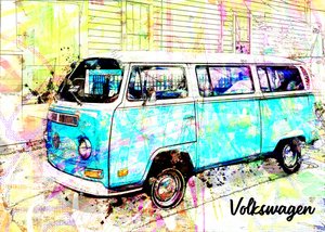 Furgoneta retro llena de colorido