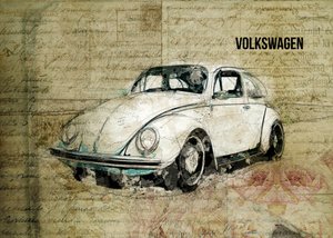 Dibujo artístico de un Beetle clásico de Lembayung senja studio [Vintage Poster]