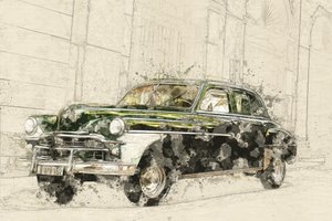 Dibujos de coches clásicos de Lembayung senja studio [Vintage Poster]