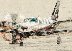 Boceto de un avión de hélice clásico de Lembayung senja studio [Vintage Poster]