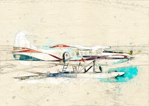 Boceto de un hidroavión antiguo de Lembayung senja studio [Vintage Poster]
