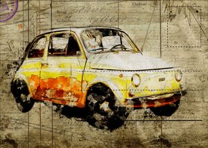 Fiat 500 amarillo vintage de Lembayung senja studio [Vintage Poster]