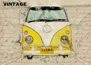 Boceto de una furgoneta amarilla vintage de Lembayung senja studio [Vintage Poster]