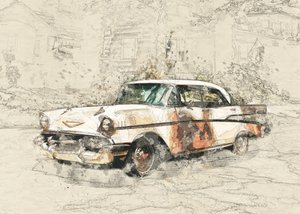 Coche clásico desgastado por el paso del tiempo de Lembayung senja studio [Vintage Poster]