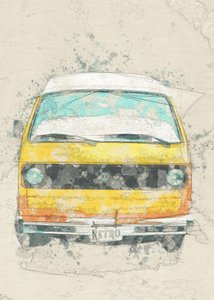 Furgoneta camper retro amarilla de Lembayung senja studio [Vintage Poster]