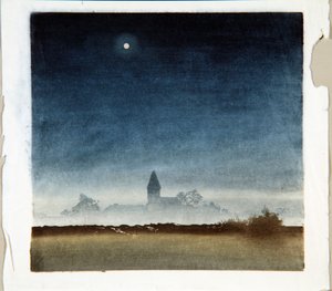Paisaje a la luz de la luna, c.1920 (xilografía) de Leo Frank