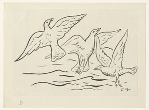 Tres pájaros en el cielo sobre el mar de Leo Gestel (signed by artist)