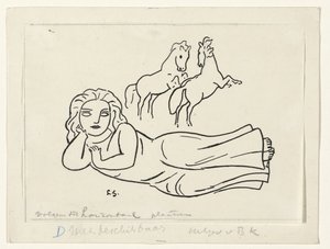Mujer reclinada con dos caballos de Leo Gestel (signed by artist)