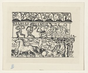 Caballos, gente bailando y máscaras