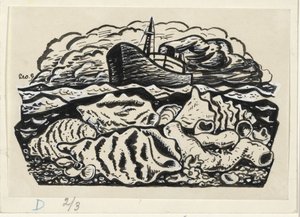Barco de vapor en el mar con conchas en la playa de Leo Gestel (signed by artist)