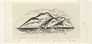 Dos veleros frente a una isla con montañas de Leo Gestel (signed by artist)