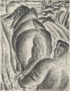 Agricultor con arado y caballo de tiro