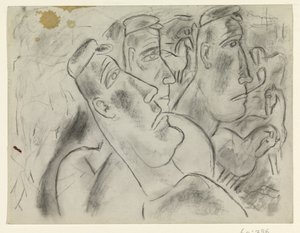 Tres granjeros en un prado con caballos de Leo Gestel
