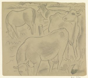 Tres vacas y un caballo en el prado de Leo Gestel