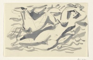 Mujer y caballo desnudos en el mar de Leo Gestel