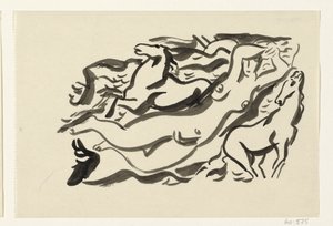 Mujer desnuda y dos caballos en el mar de Leo Gestel