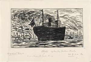 Un barco entra en el puerto de Londres (título en el objeto) de Leo Gestel