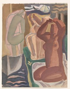 Dos mujeres bañándose y una figura de espalda de Leo Gestel