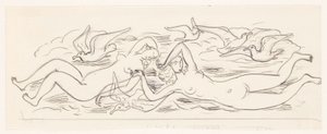 Dos mujeres desnudas nadando y cinco gaviotas de Leo Gestel