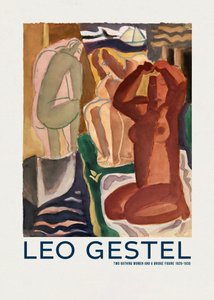 Dos mujeres bañándose y la silueta de un puente de Leo Gestel