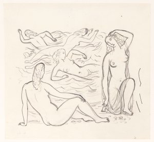 Cinco mujeres desnudas, en el surf o en la playa de Leo Gestel