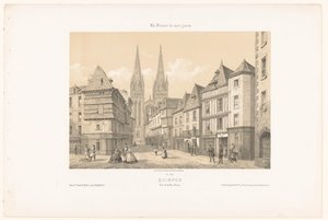 Vista de la calle Kéréon y de la catedral de Quimper
Quimper. Vue de la rue Kerion (título en el objeto)
Francia contemporánea (título de la serie)
La France de nos jours (título de la serie en el objeto) de Leon Auguste Asselineau
