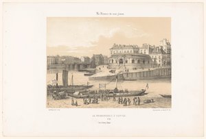 Vista de la nave de pescado de Nantes desde el embarcadero
La poissonnerie à Nantes (título en el objeto)
Francia contemporánea (título de la serie)
La France de nos jours (título de la serie en el objeto) de Leon Auguste Asselineau